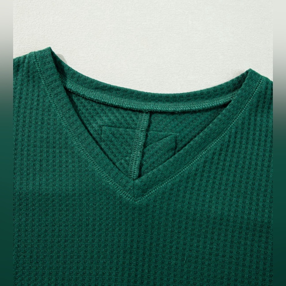 Green Waffle-knit Loose Fit Top - Picture 4 of 6